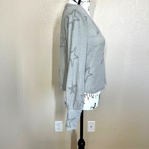 Pink Rose grey top waffle knit star Long sleeve crop top size M coastal Cozie - Picture 5 of 9